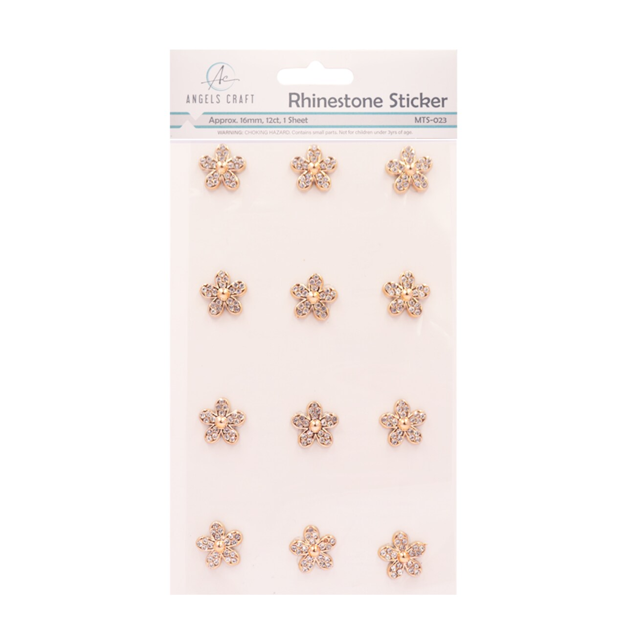 Angels Craft Gold Flower with Clear Rhinestone Embellishment Stickers